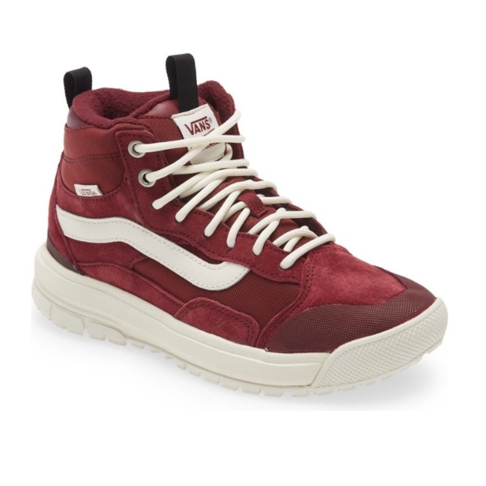 NIB Vans Women's Maroon High-Top Sneakers with White Stripe